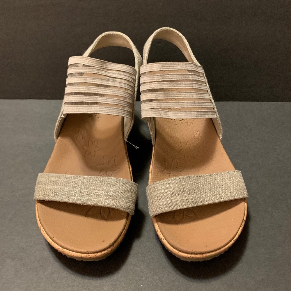 Skechers Taupe Cali Cork Wedge Slingback Sandals With Luxe Foam Insoles
